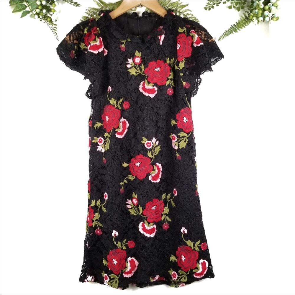 🌼Embroidered Vintage black lace dress, Small